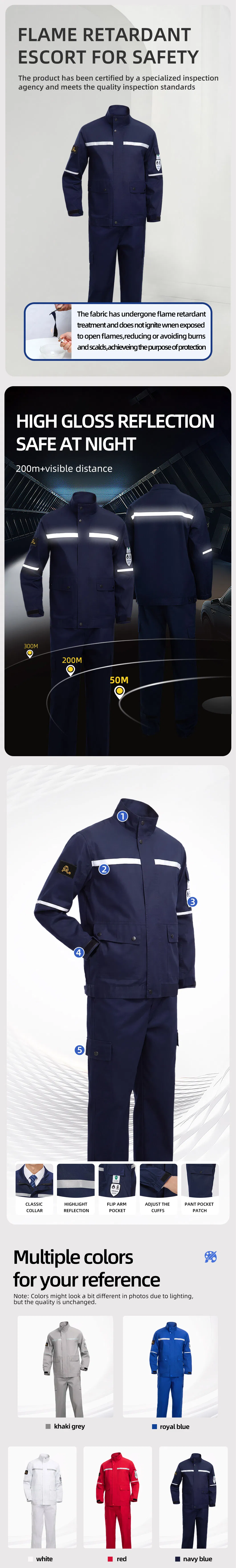 Ropa de trabajo antiestática y retardante de llama para la industria, vestimenta de seguridad para campos petroleros, uniformes de trabajo resistentes al fuego, monos