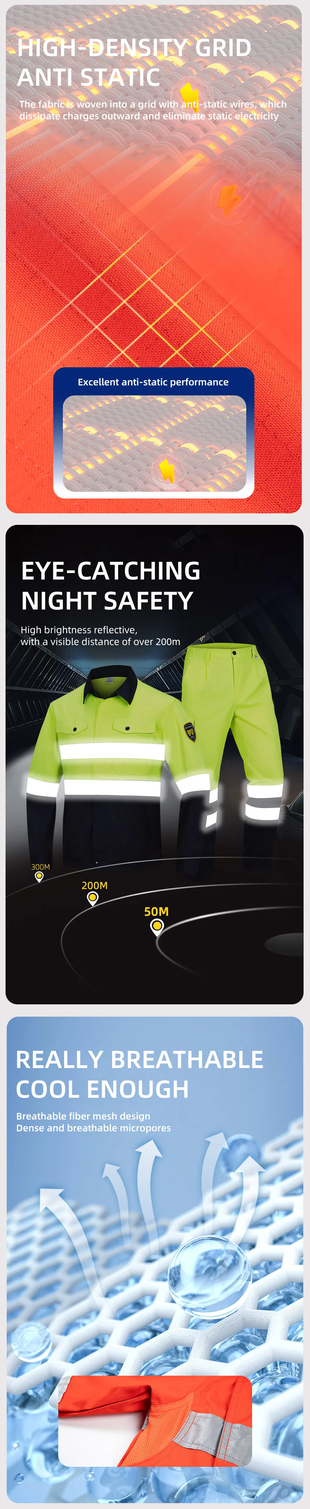 Uniformes de trabajo de alta visibilidad para construcción de carreteras, overoles de trabajo Hi Vis, ropa de trabajo antiestática