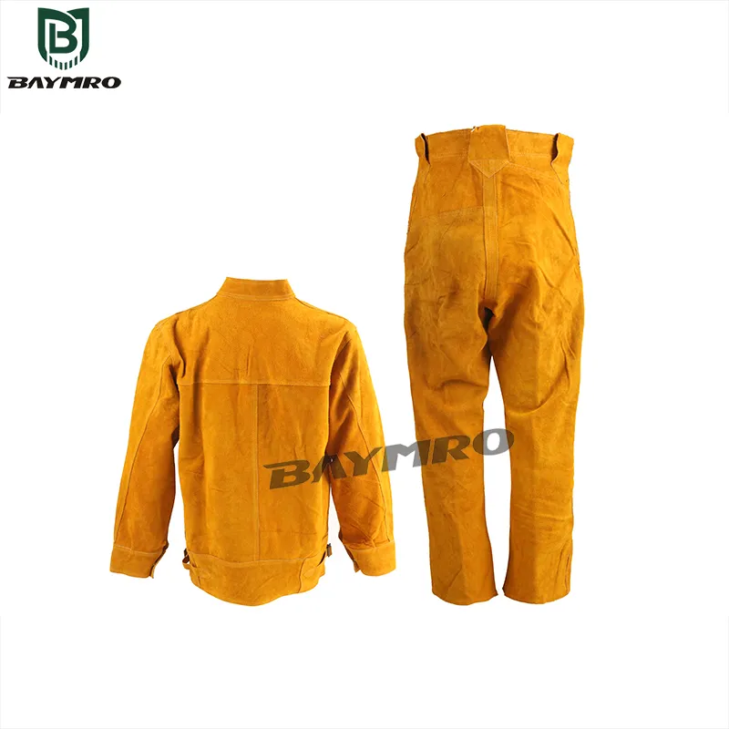 Ropa de trabajo protectora de cuero de vaca para soldadura, reversible, cubierta de botas, retardante de llama En11611