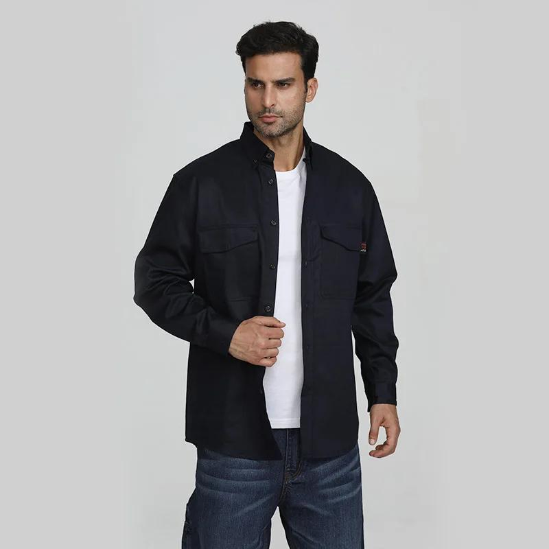 Camisas de trabajo a prueba de fuego personalizadas para hombres 100% Camisas de manga larga de algodón en tallas grandes, ropa de soldadura retardante de llama