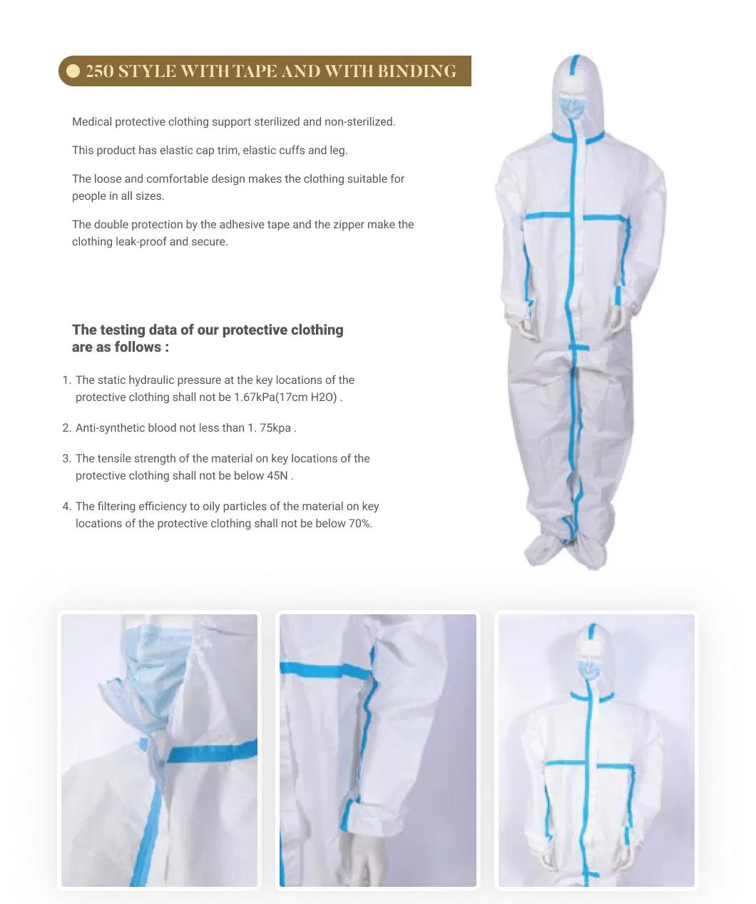 Mono desechable de seguridad impermeable, ropa médica de protección, bata de aislamiento