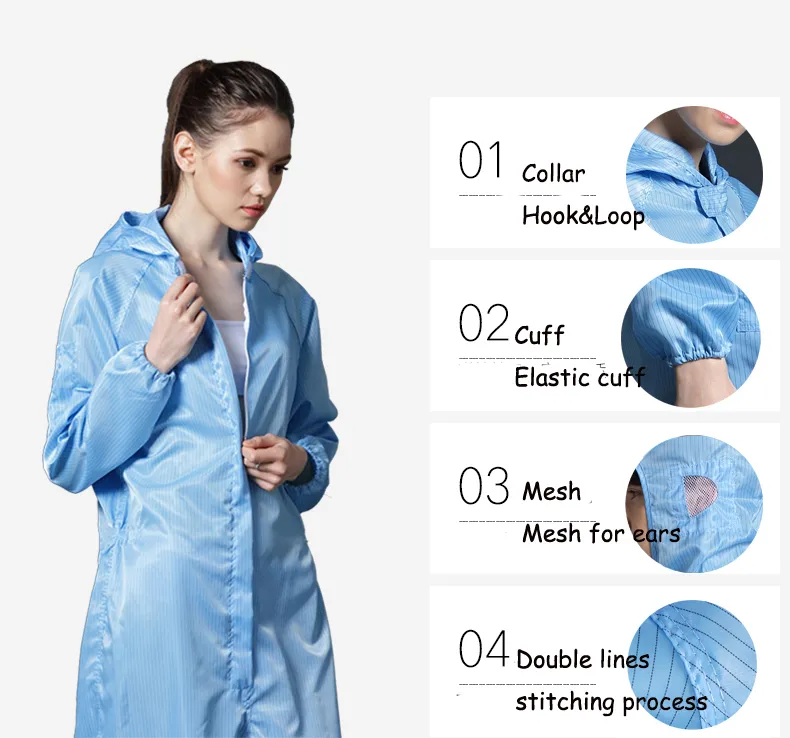 Mono con capucha antistático al por mayor, prendas antiestáticas, ropa de trabajo para sala limpia