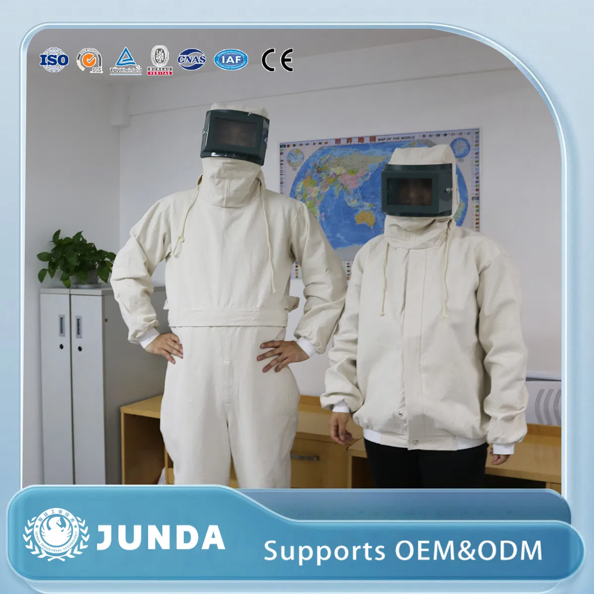 Ropa de trabajo arenada con casco, ropa protectora para arenado
