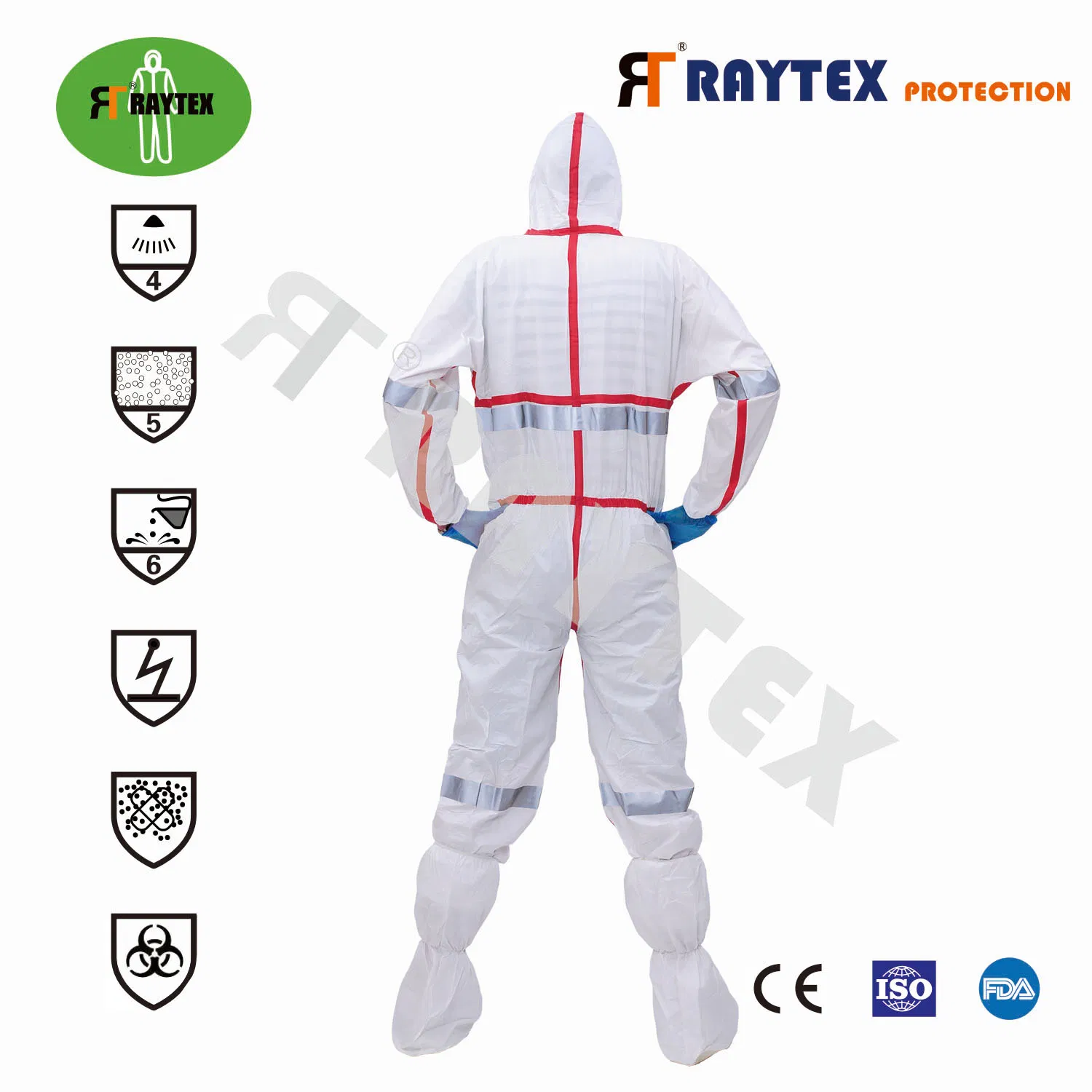 Tipo 4/5/6 Ropa protectora desechable microporosa antideslizante impermeable con cinta no tejida