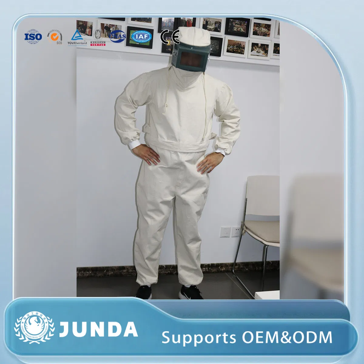 Ropa de trabajo arenada con casco, ropa protectora para arenado