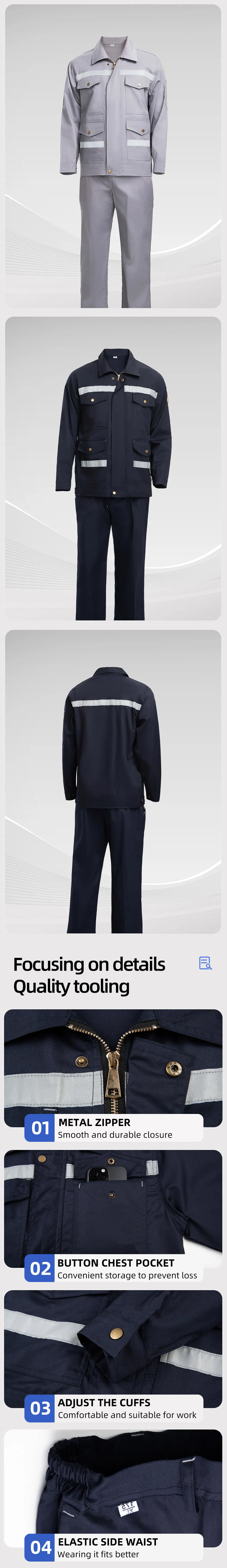 Conjunto de ropa de trabajo resistente al fuego de algodón de verano con tiras reflectantes de alta visibilidad Ropa de trabajo personalizada