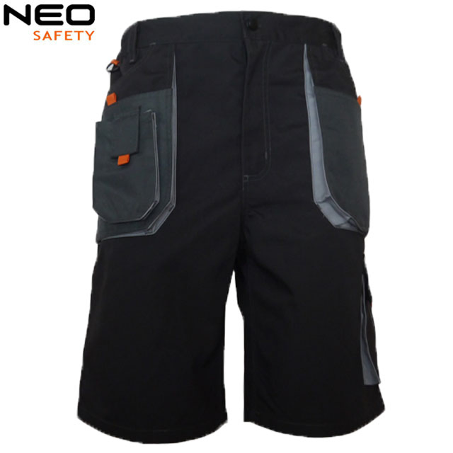 Pantalones de trabajo para hombres grises de cintura alta para exteriores con múltiples bolsillos e inserciones para rodilleras para construcción, pantalones de trabajo de poliéster, algodón y spandex de alta resistencia
