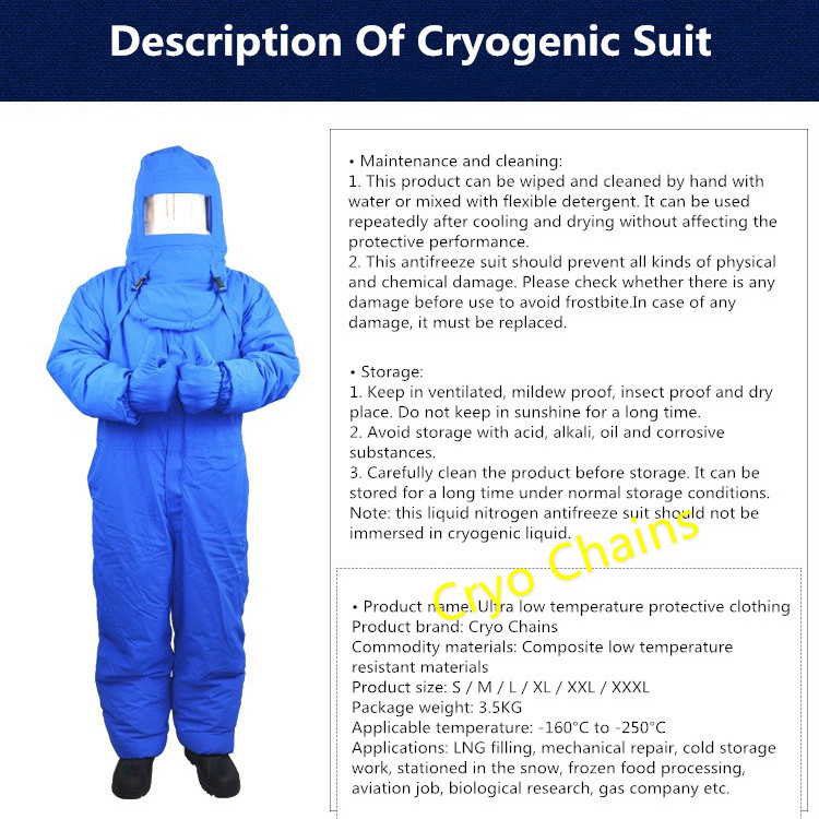 Precio de fábrica traje criogénico ropa protectora de nitrógeno líquido