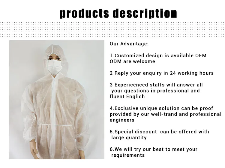 Bata de laboratorio desechable de tela no tejida 60g ropa de trabajo mono vestido de aislamiento ropa protectora