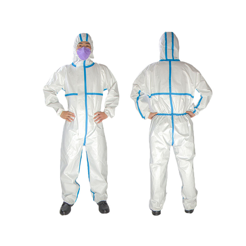 FDA En13485/En14126 Ropa protectora desechable química estéril con capucha impermeable blanca y certificación CE