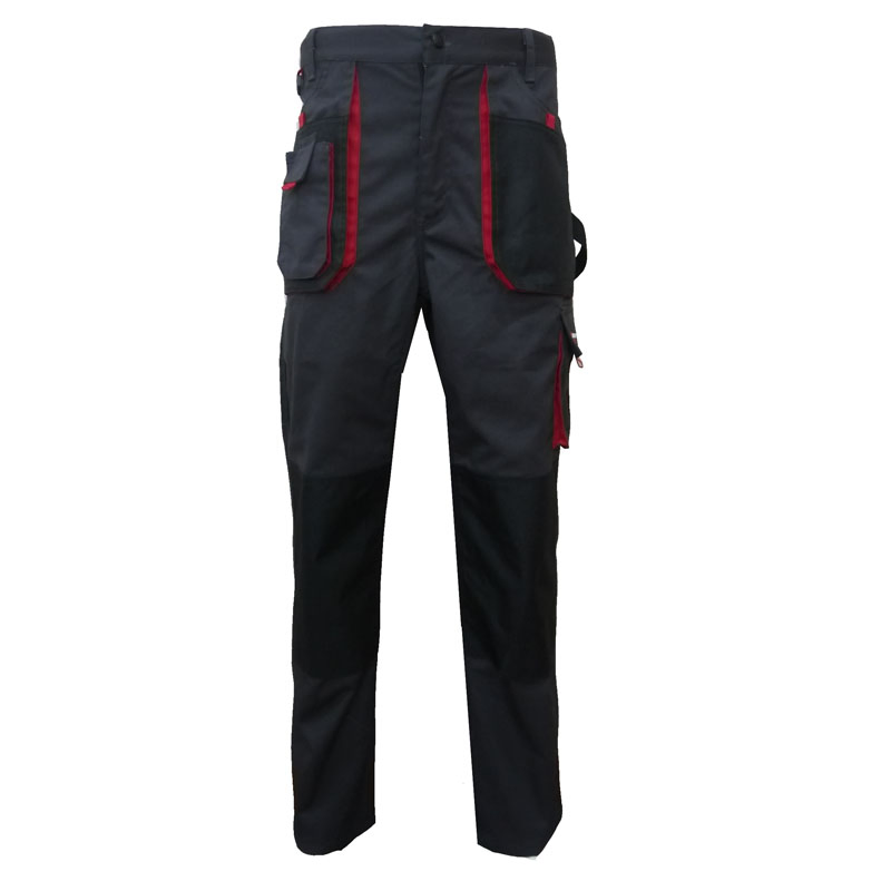 Pantalones de trabajo para hombres grises de cintura alta para exteriores con múltiples bolsillos e inserciones para rodilleras para construcción, pantalones de trabajo de poliéster, algodón y spandex de alta resistencia