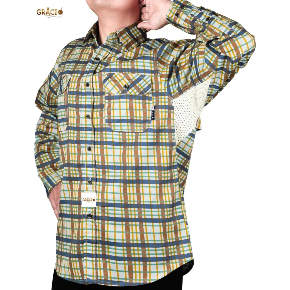 Camisas de cuadros personalizadas para hombres, resistentes al fuego, soldadura, ropa de trabajo retardante de llama