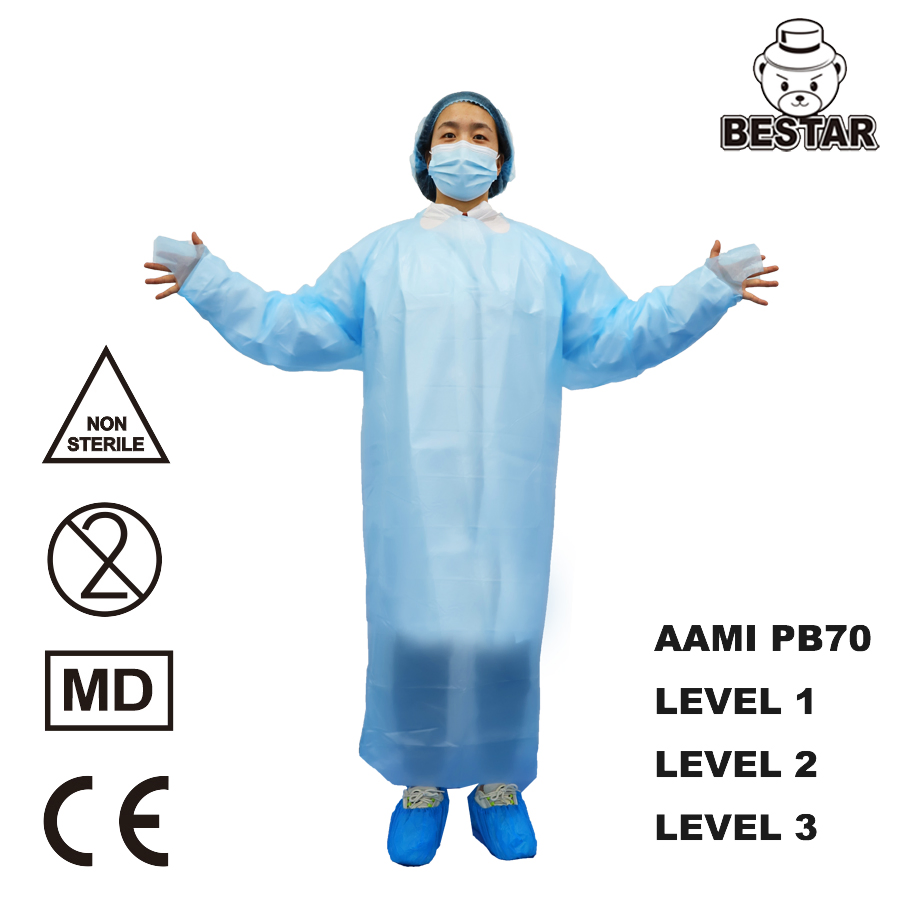 Nivel 2 AAMI PB70-2012 Ropa protectora desechable impermeable de CPE