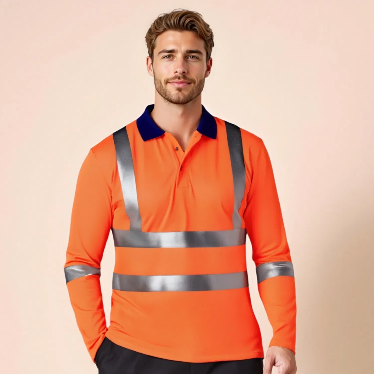 Fabricante de ropa OEM Camiseta polo para hombres de alta calidad de alta visibilidad de manga larga con reflectante para ropa de trabajo en minería, construcción y mecánica