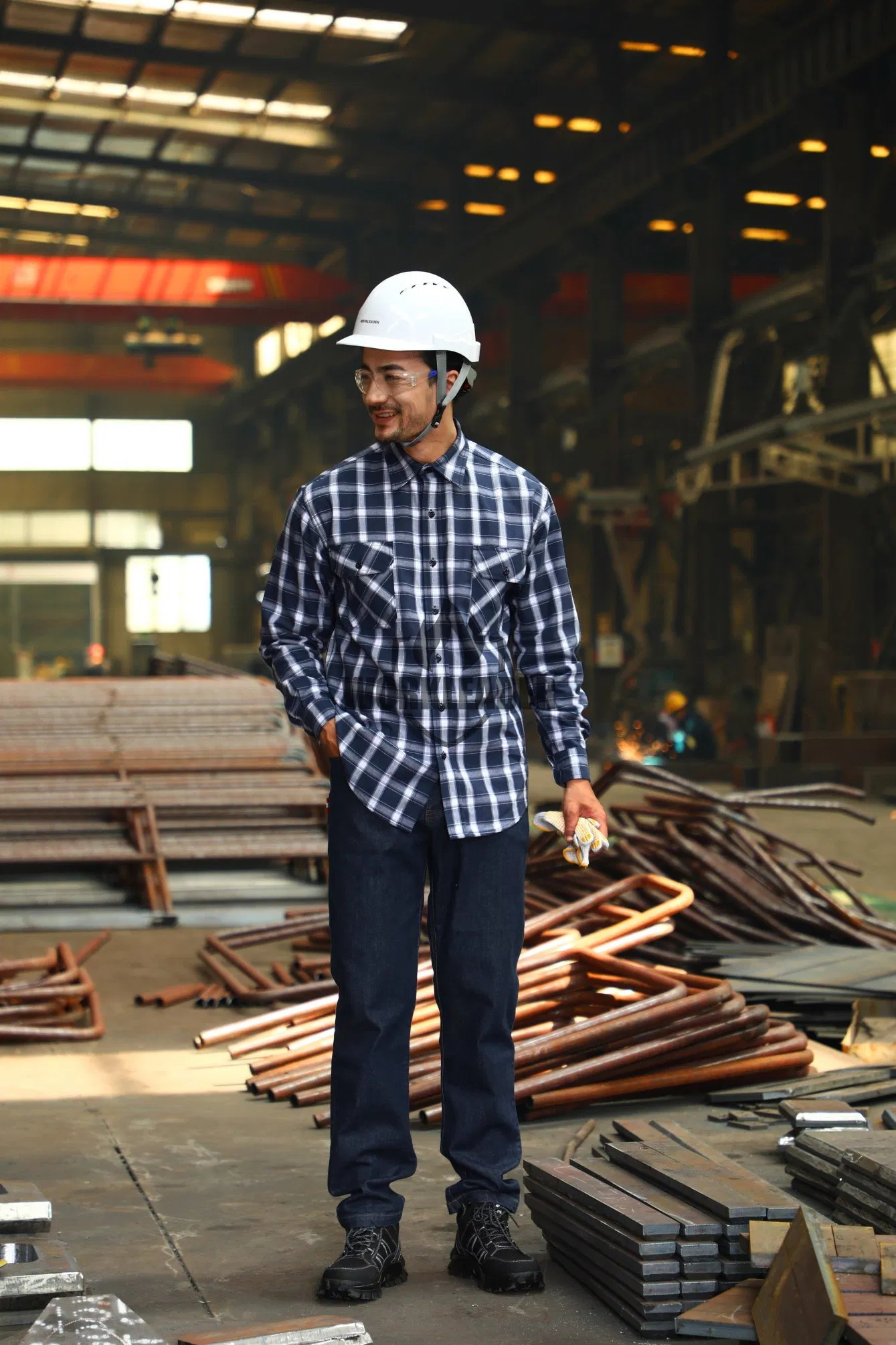 Ropa de trabajo a prueba de fuego y antiestática para arco eléctrico Nfpa2112 Camisa de cuadros para soldadura
