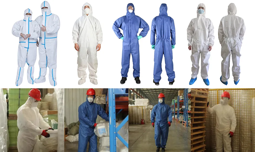 Traje desechable de PPE, ropa protectora de cuerpo completo con capucha y tira sellada para protección química