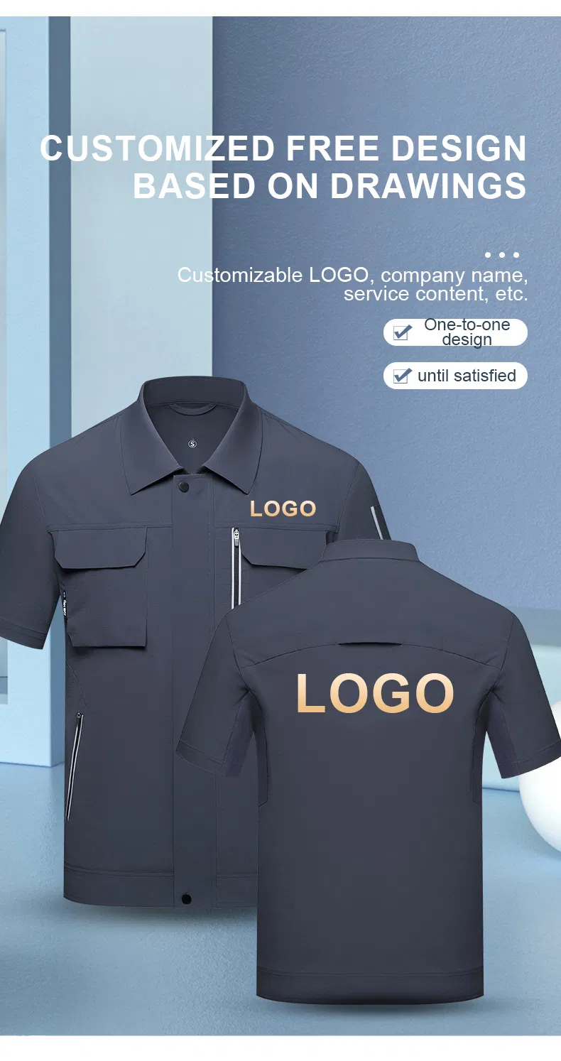 Camisa de trabajo de manga corta para hombres, de secado rápido, resistente al aceite, con múltiples bolsillos, ideal para la construcción y el trabajo en el suelo de la fábrica
