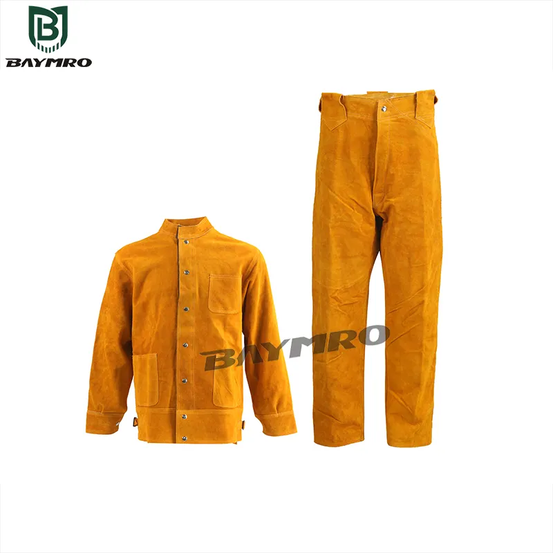 Ropa de trabajo protectora de cuero de vaca para soldadura, reversible, cubierta de botas, retardante de llama En11611