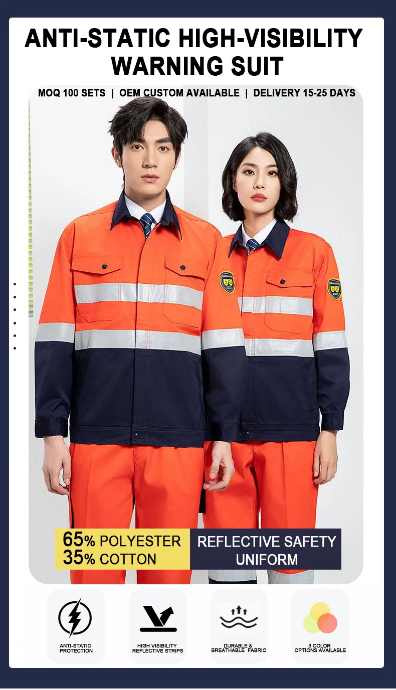 Ropa de Trabajo Protectora Uniforme Industrial 65/35 Poliéster Algodón Reflectante Antiestático Ropa de Seguridad para Fábrica