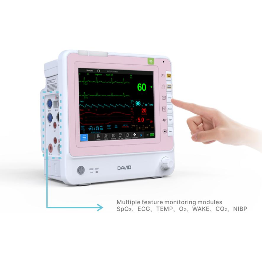 DAVID D6 12.1 Monitor de Pacientes Neonatal para Crianças e Adultos com Tela Touch de 10 Polegadas