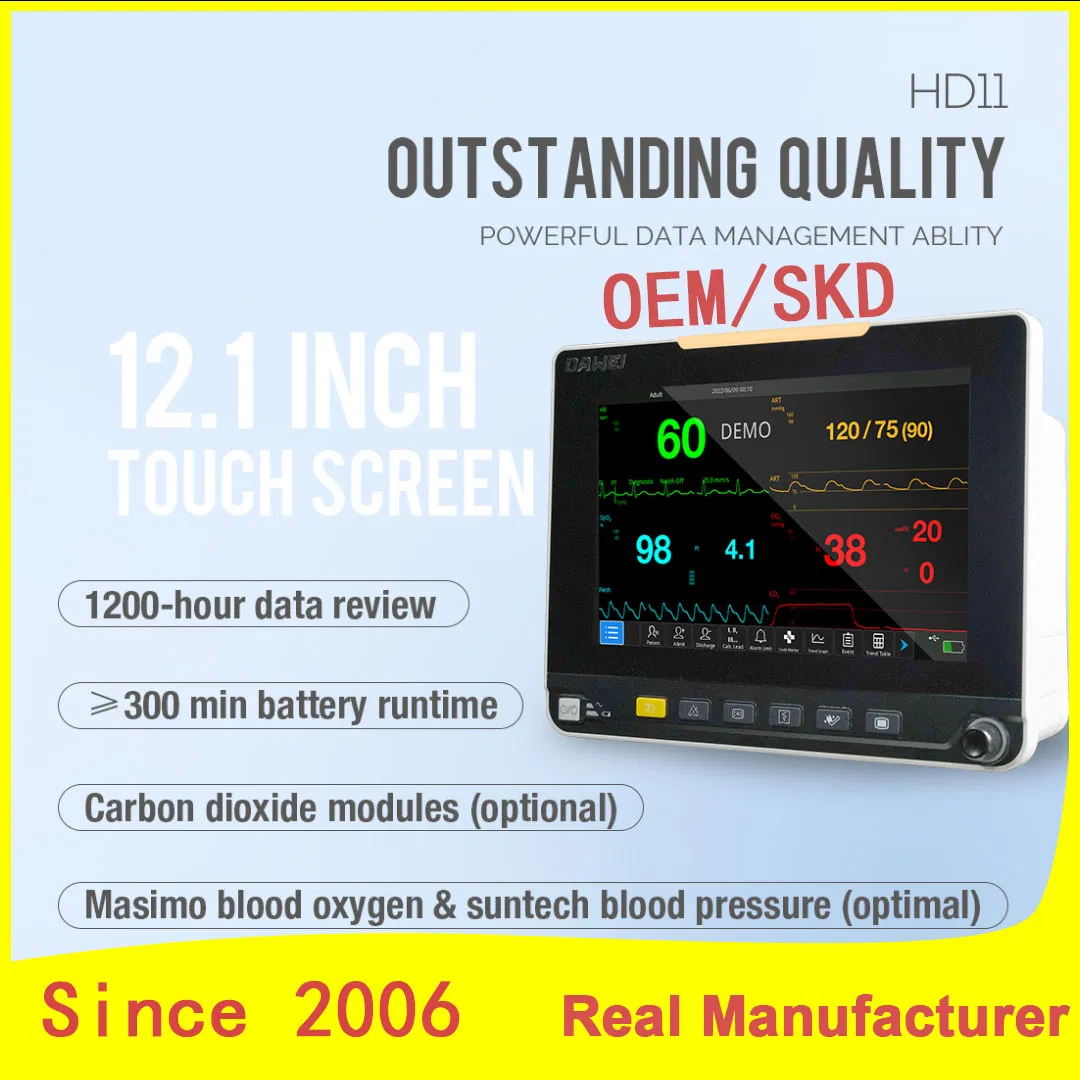 Fabricante de Monitor de Paciente Vital de Cama de UTI com Grande Tela Touch Screen com OEM/SKD