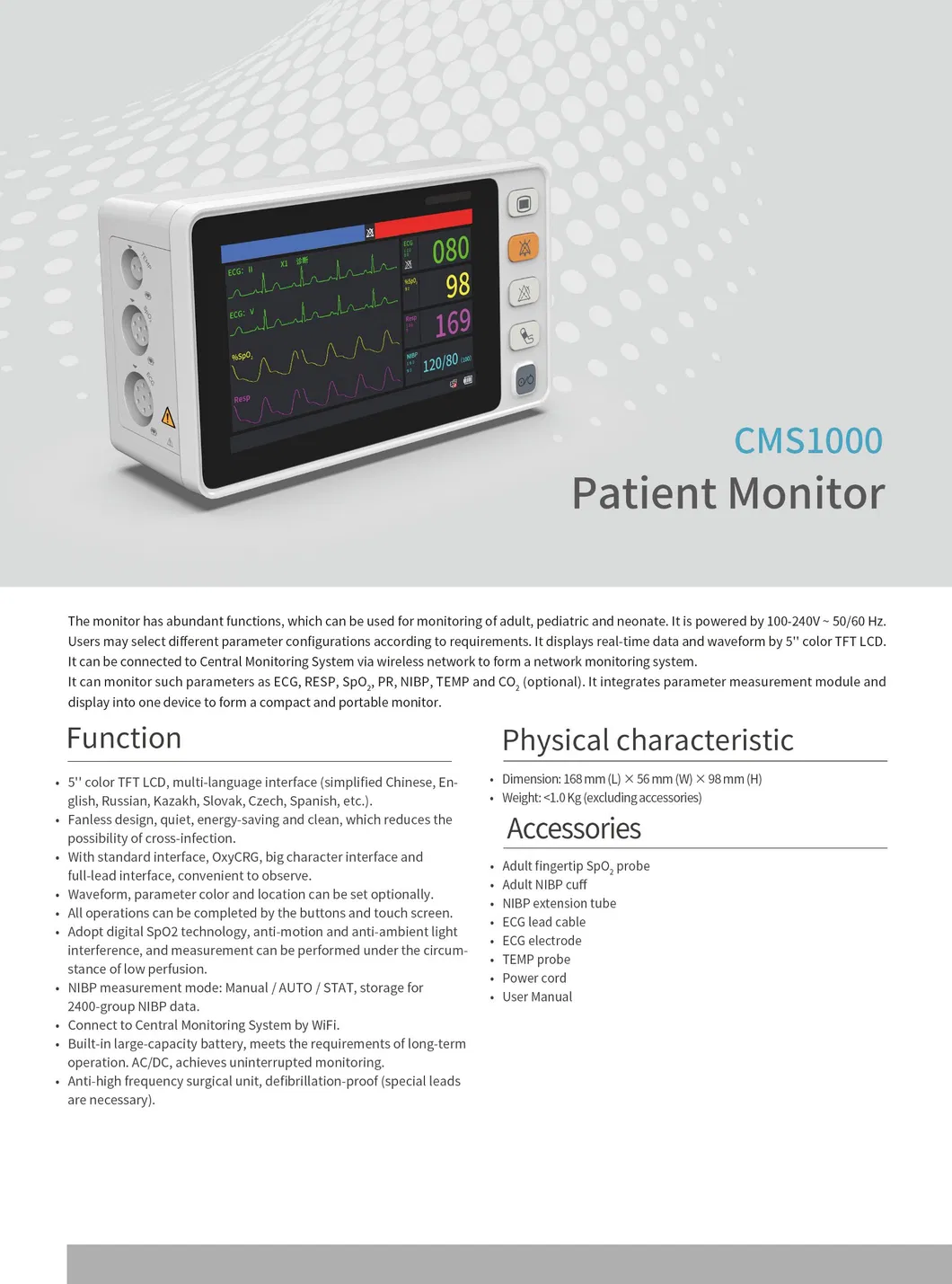 Monitor de Paciente Portátil de Sinais Vitais Hospitalares CMS1000
