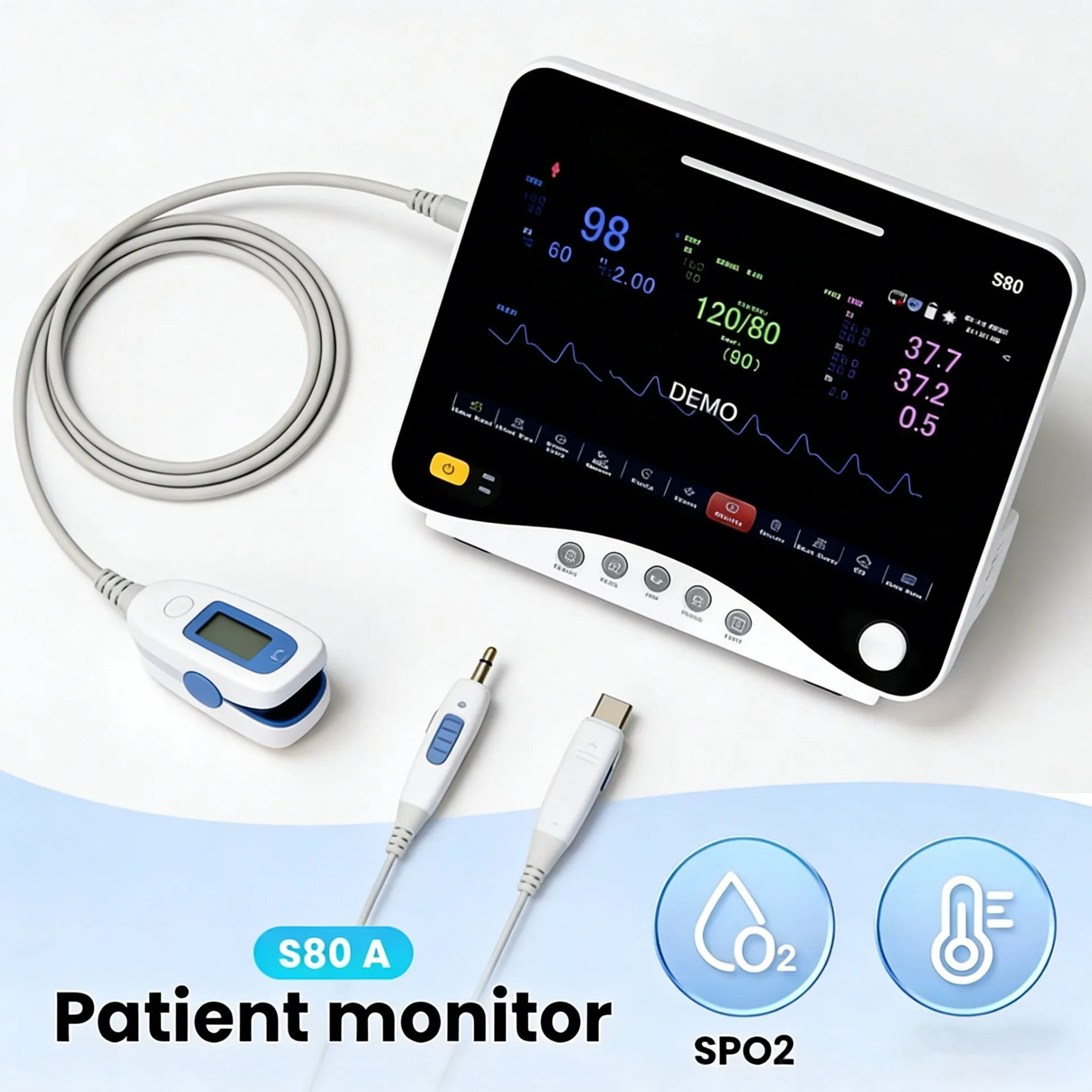 Monitor de Paciente Portátil Compacto Multiparamétrico para Sinais Vitais para Uso em Emergência e Enfermaria