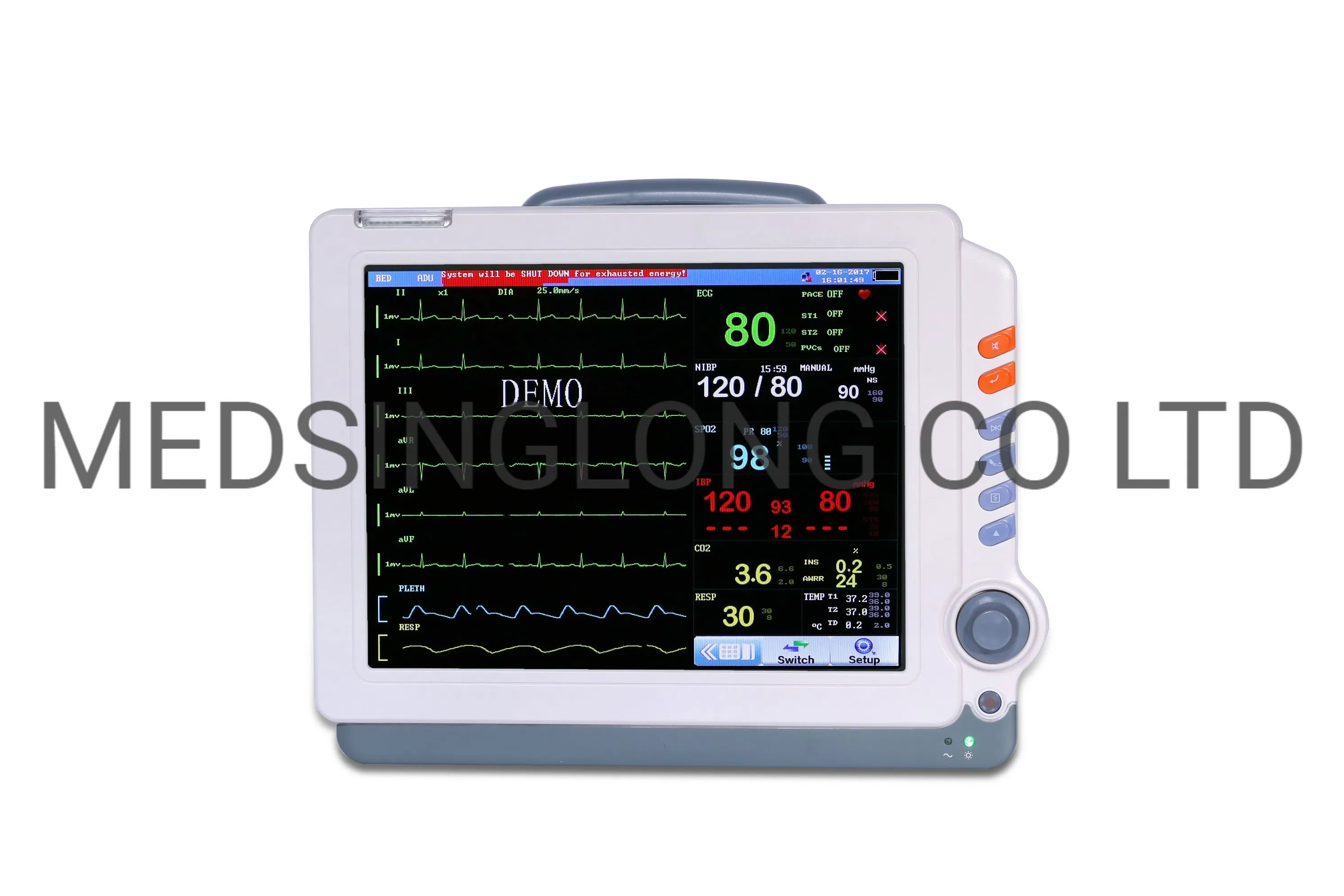 Monitor de Paciente com Display Multicanal e Tela Touch Screen Grande de 12.1 Polegadas Mslmp06