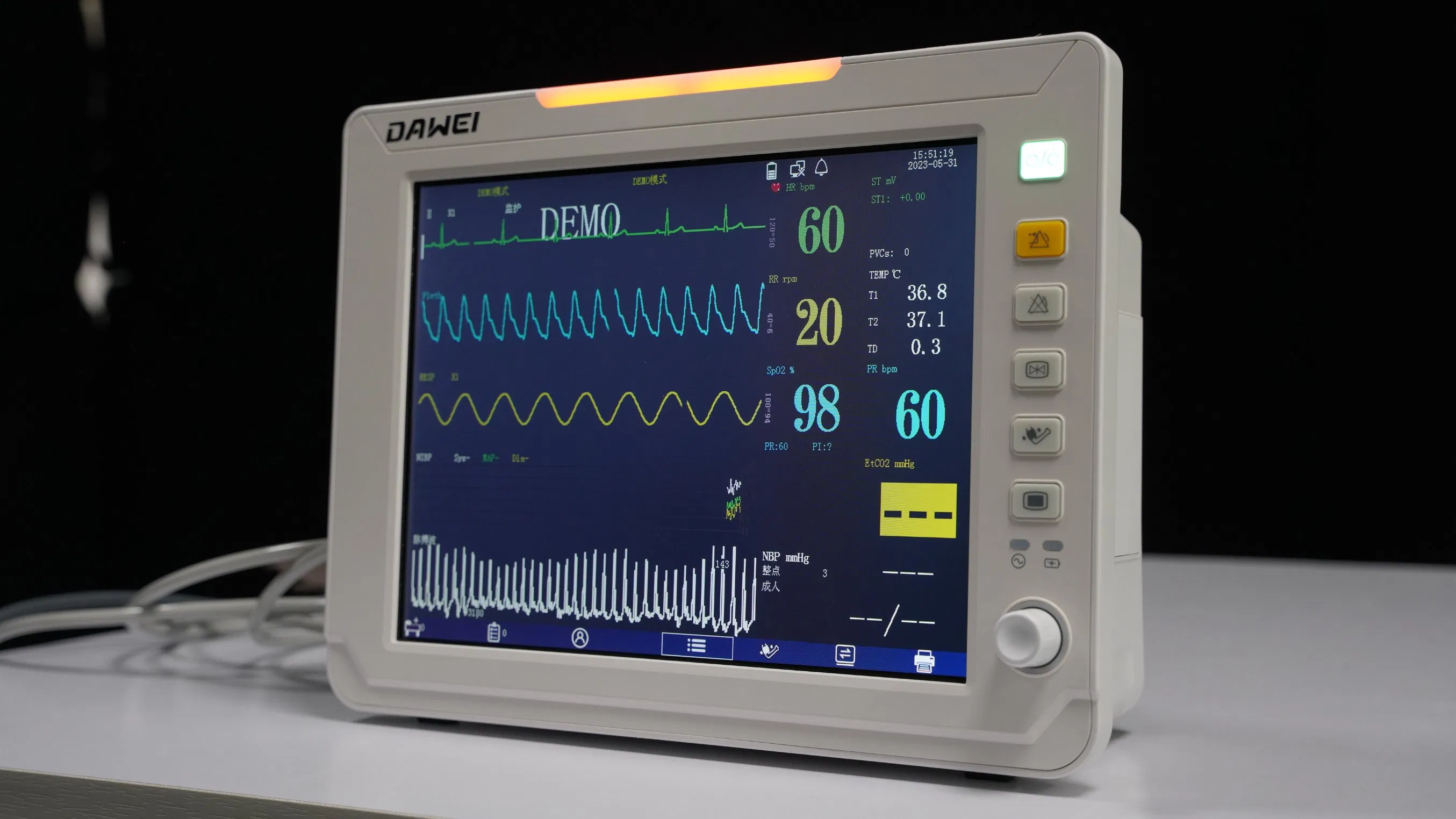 Monitor de Paciente Multicanal Portátil de Sinais Vitais ECG para UTI com 12.1&prime; &prime; Tela TFT Colorida para Adulto, Pediátrico e Neonatal