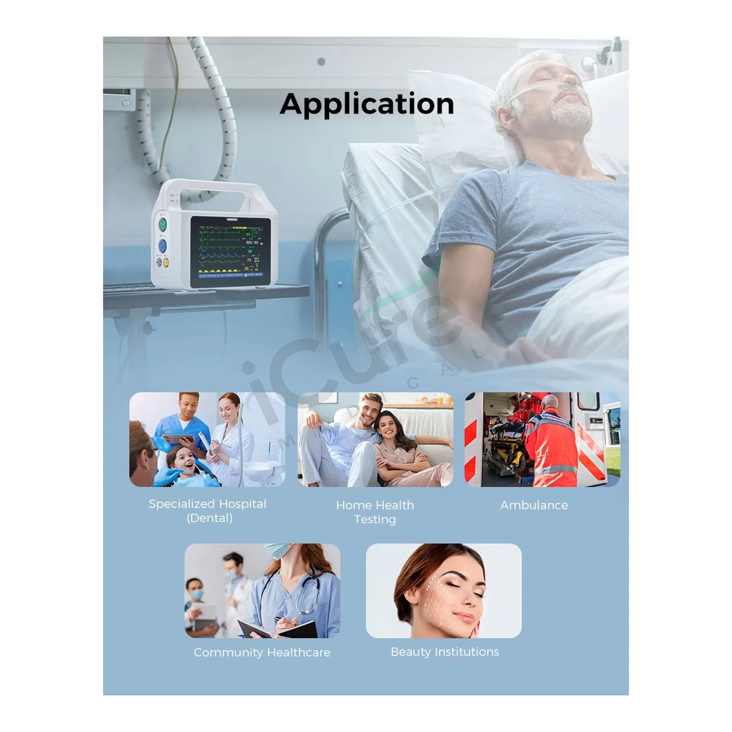 Monitor de Paciente Portátil de Múltiplos Parâmetros ECG NIBP SpO2 Monitoramento de Temperatura e Respiração com Conectividade Sem Fio