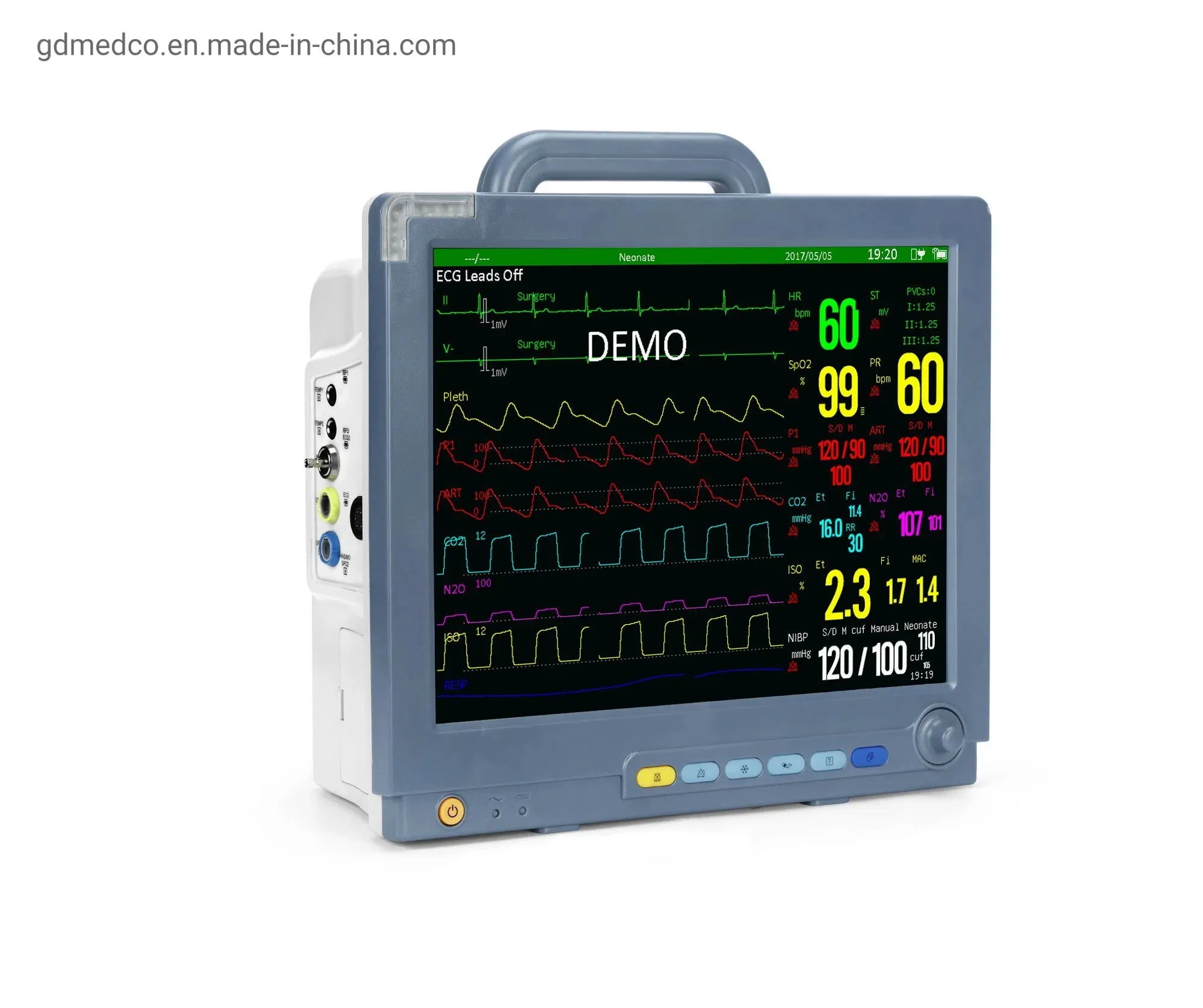 Ce ISO 15'' Monitor de Paciente Portátil de Diagnóstico Multiparamétrico para UTI