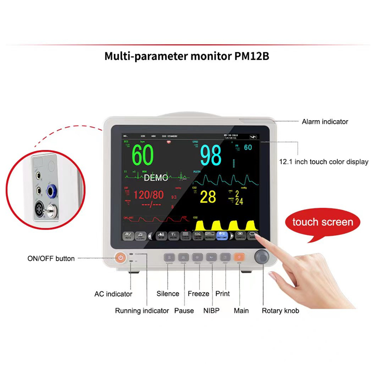 Monitor de Paciente Portátil de Emergência Médica para Leito Hospitalar OEM com Múltiplos Parâmetros de ECG