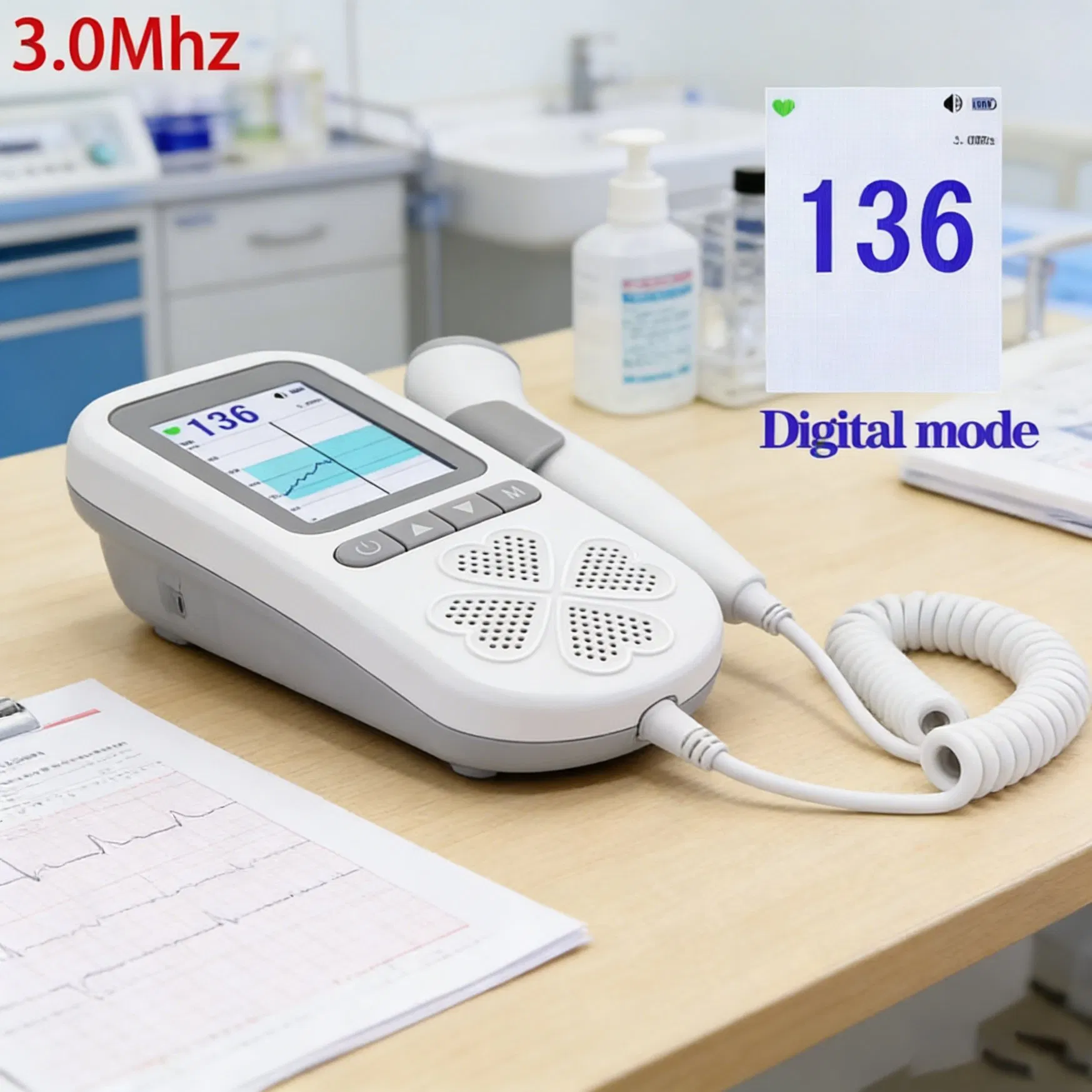 Monitor de Frequência Cardíaca Fetal Doppler Avançado Integrado Monitor de Paciente Portátil com Função de Alarme