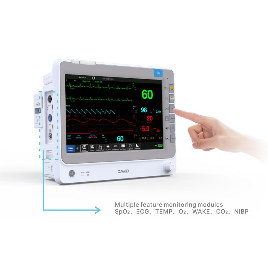 DAVID D6 12.1 Monitor de Pacientes Neonatal para Crianças e Adultos com Tela Touch de 10 Polegadas