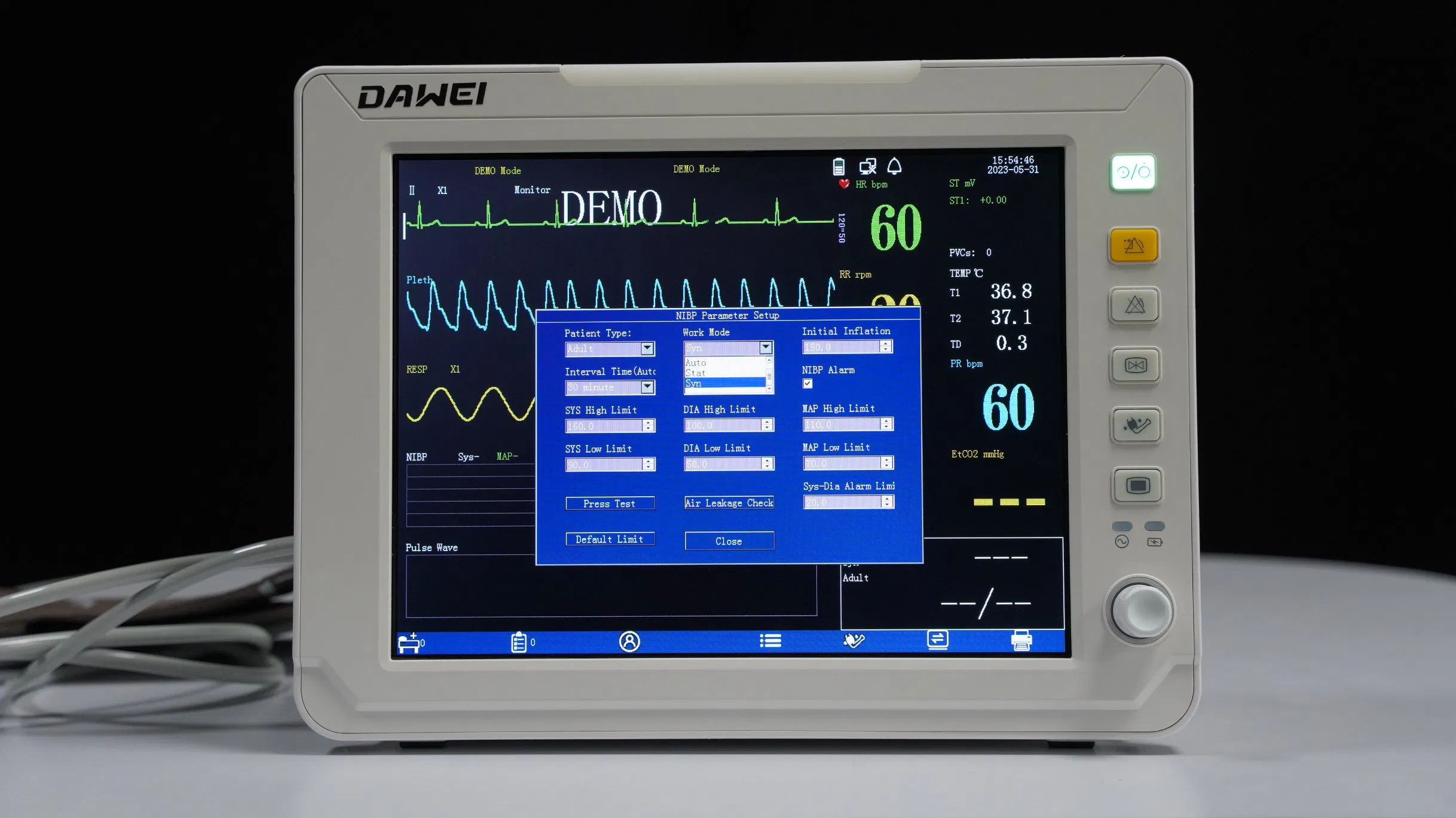 Monitor de Paciente Multicanal Portátil de Sinais Vitais ECG para UTI com 12.1&prime; &prime; Tela TFT Colorida para Adulto, Pediátrico e Neonatal