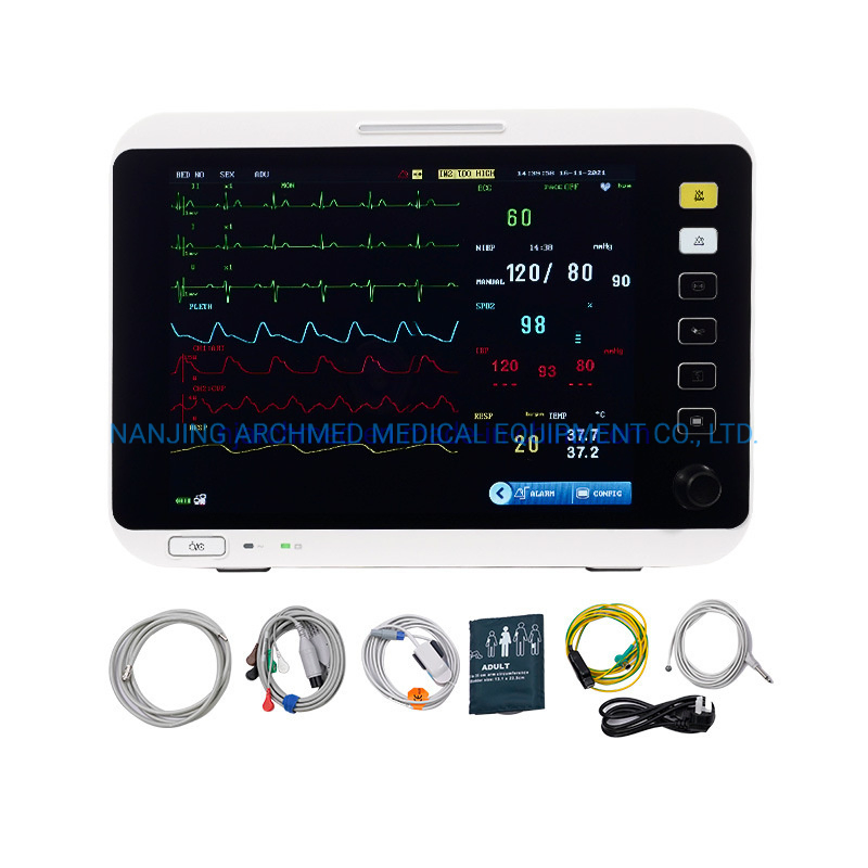 Equipamento Hospitalar Monitor Portátil de Sinais Vitais ECG ICU Multi Parâmetro para Paciente Portátil com 12.1&prime; &prime; Tela TFT Colorida para Adulto Pediátrico Neonatal