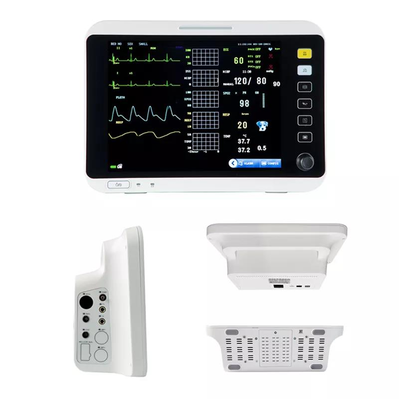Monitor Portátil para Pacientes de Animais Veterinários 12 Monitor Veterinário para Clínica Veterinária ECG SpO2 NIBP Resp Temp Hr Pr Etco2 IBP