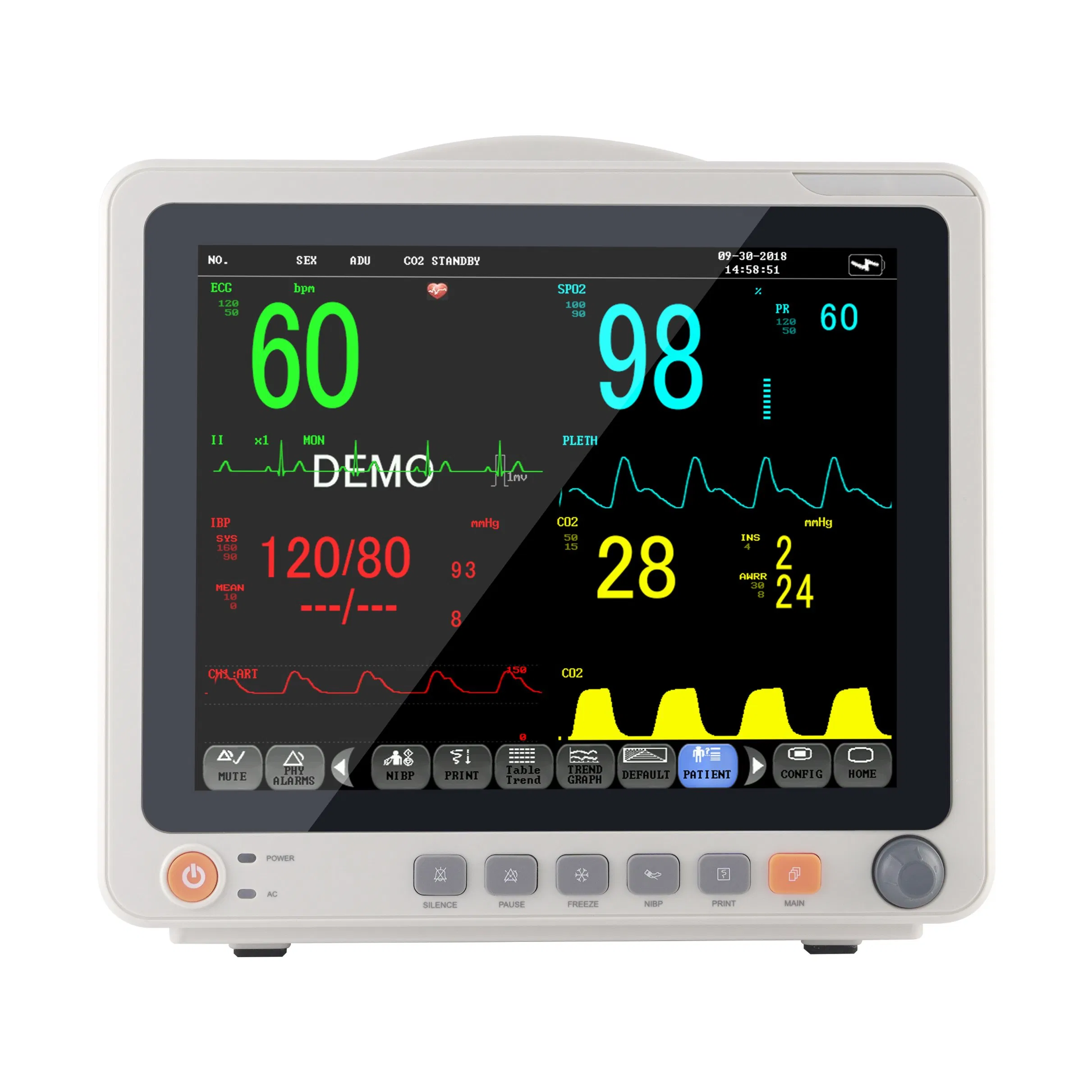 IN-12B Monitor de paciente portátil de emergência para hospital, mais barato, sem fio, MRI