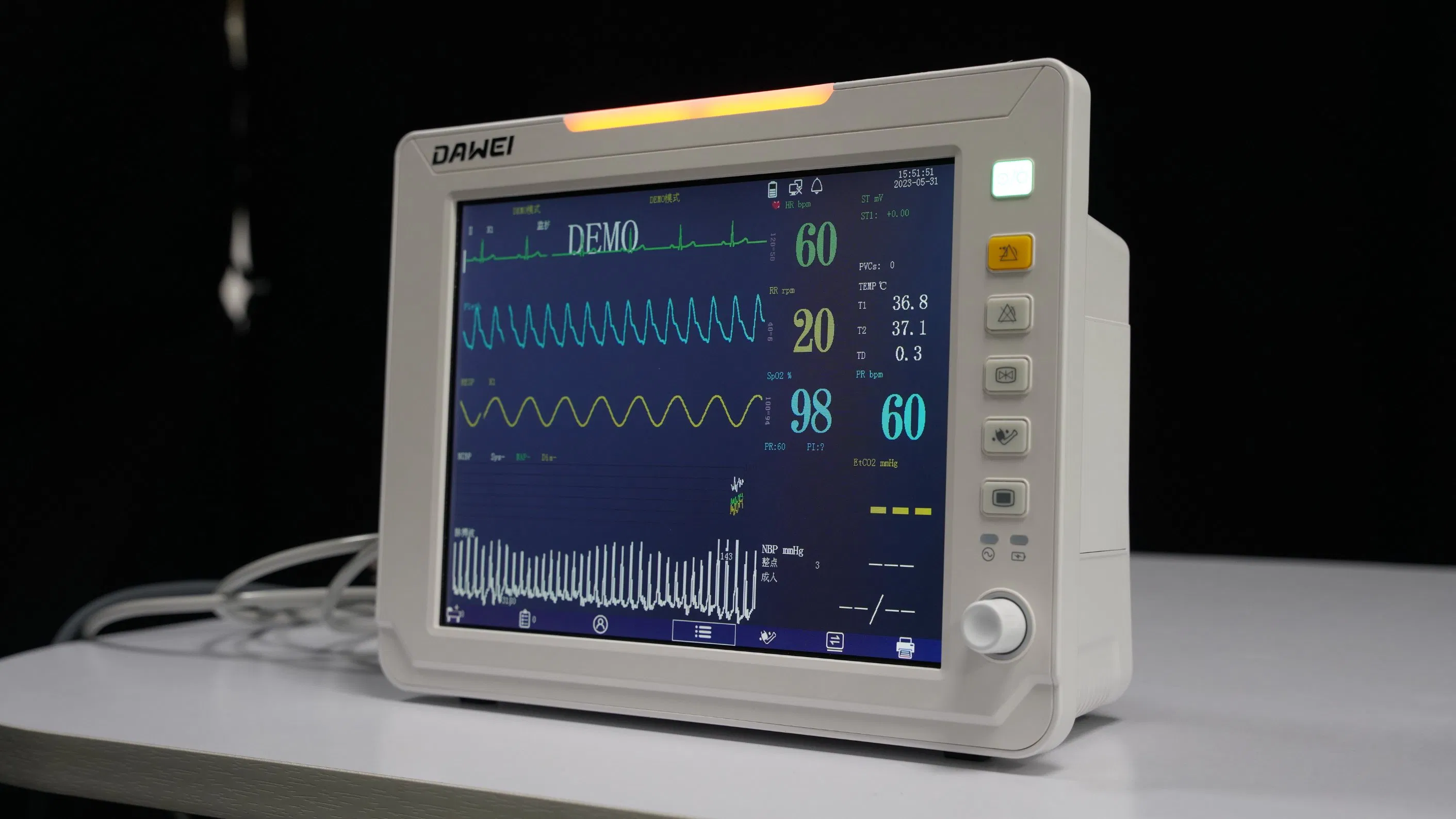 Monitor de Paciente Multicanal Portátil de Sinais Vitais ECG para UTI com 12.1&prime; &prime; Tela TFT Colorida para Adulto, Pediátrico e Neonatal