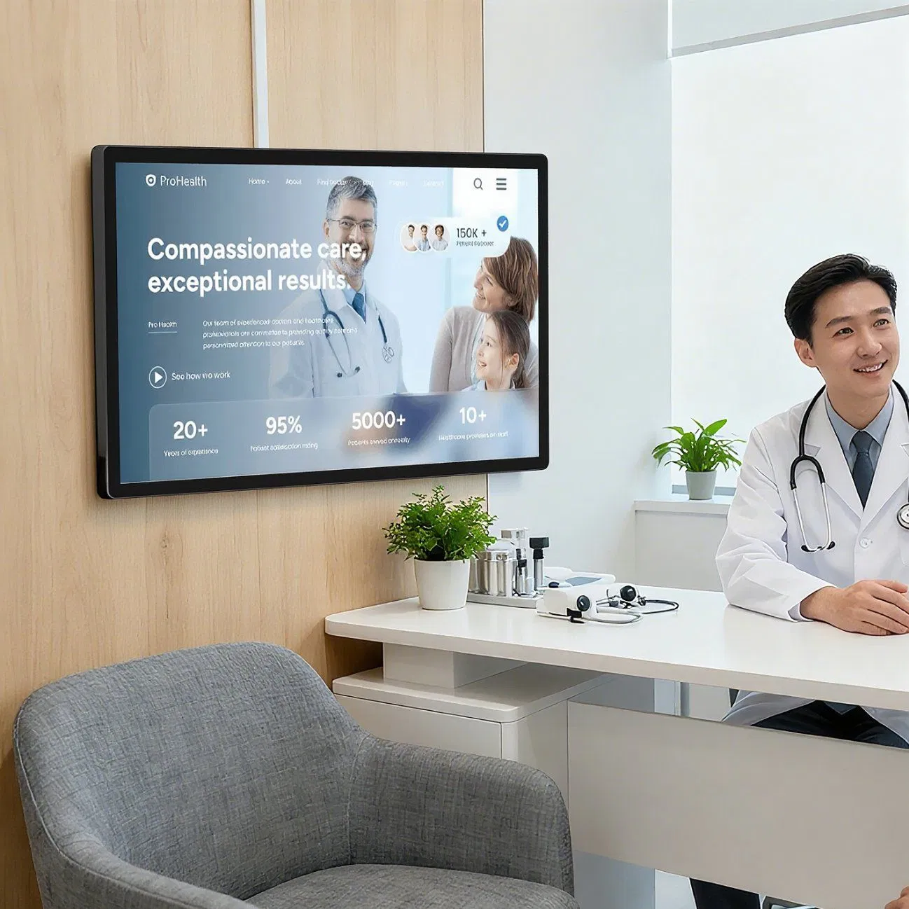 Monitor de Informação com Tela Touch Screen Industrial Durável Suntek 21.5'' para Pacientes em Hospital Médico