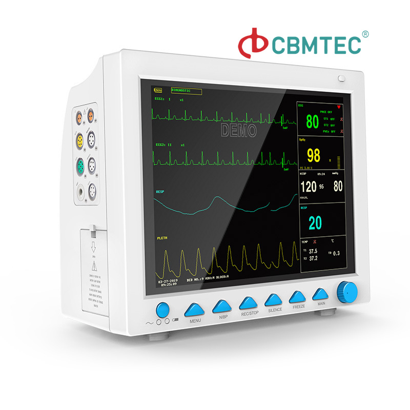 Monitor de Paciente Hospitalar Médico Portátil Multilíngue de Cama Seis Parâmetros Monitor de Pressão Arterial
