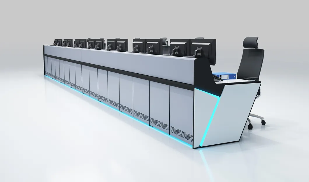 Console da Sala de Controle Central do Metrô - Base Reforçada e Estação de Monitoramento Resistente a Impactos
