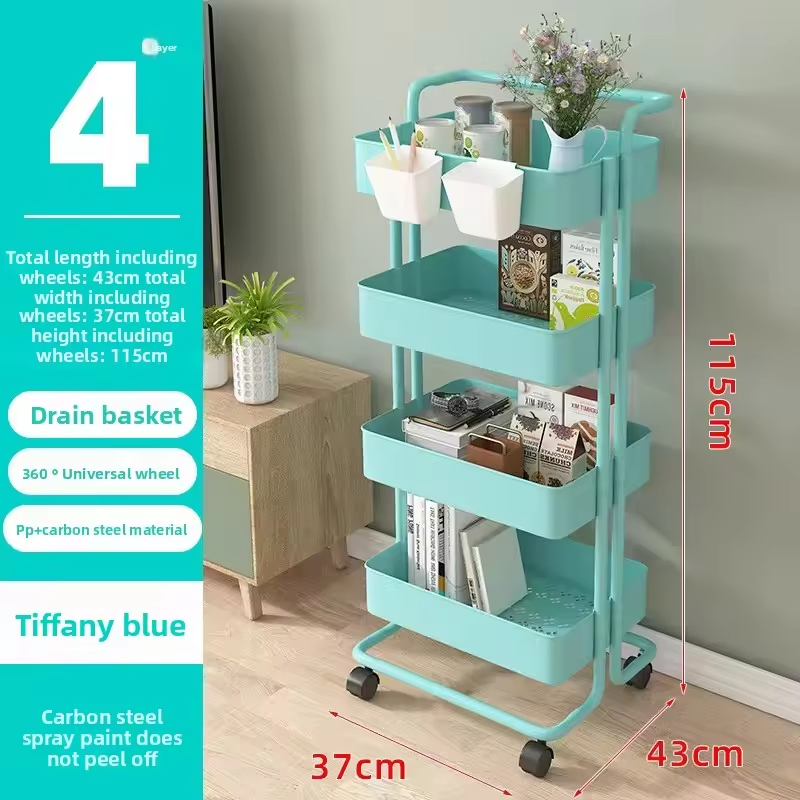 Mobile Kitchen Storage Rack with Multi-Tier Shelves for Living Room Organization