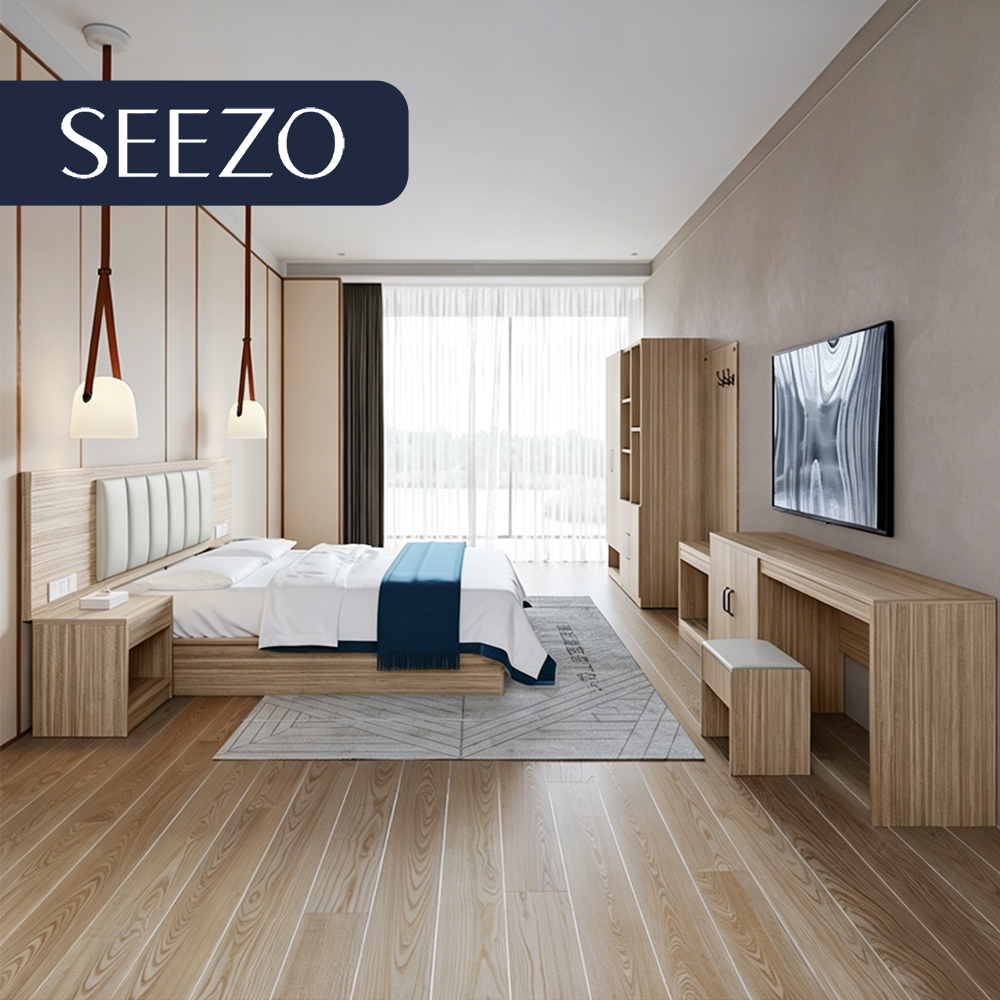 Modern Factory Wholesale Hotel Bedroom Furniture Set Single king Size Upholstered Custom Furniture Hotel Guest Room Wooden Set
