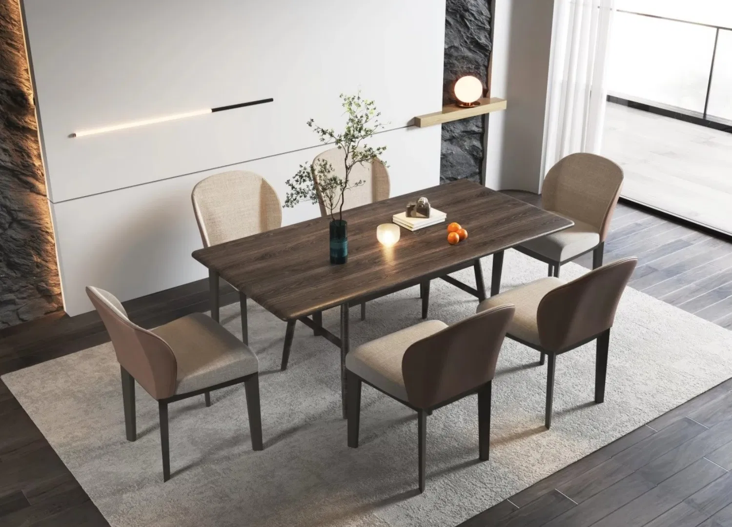 Classic Foshan Factory Modern Dining Room Marble Rectangle Dining Table 6 Seater Furniture