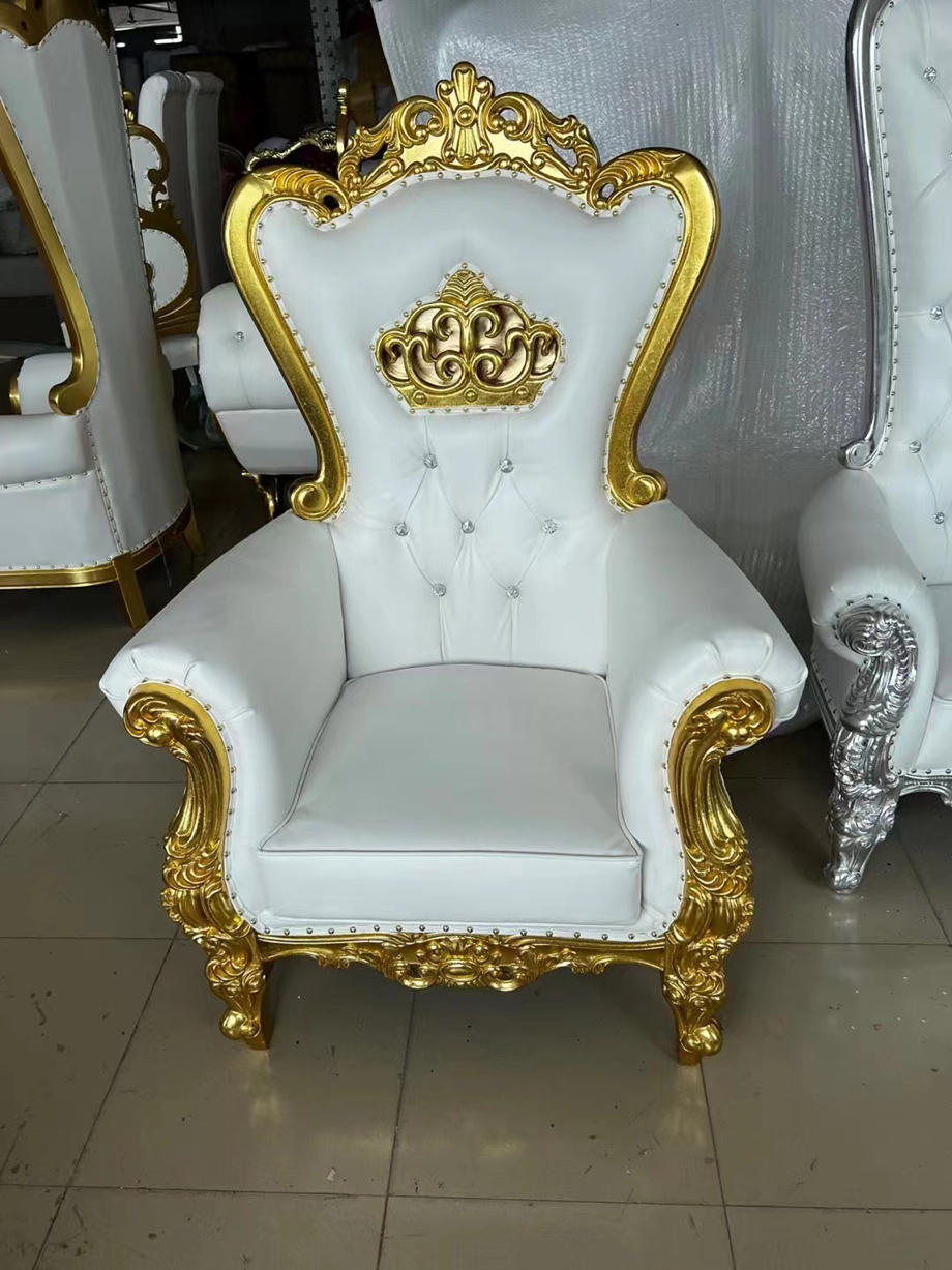 Kids Durable Solid Oak Wood Throne Chair White and Gold Modern Design Commercial Use for Weddings Hotels Living Rooms