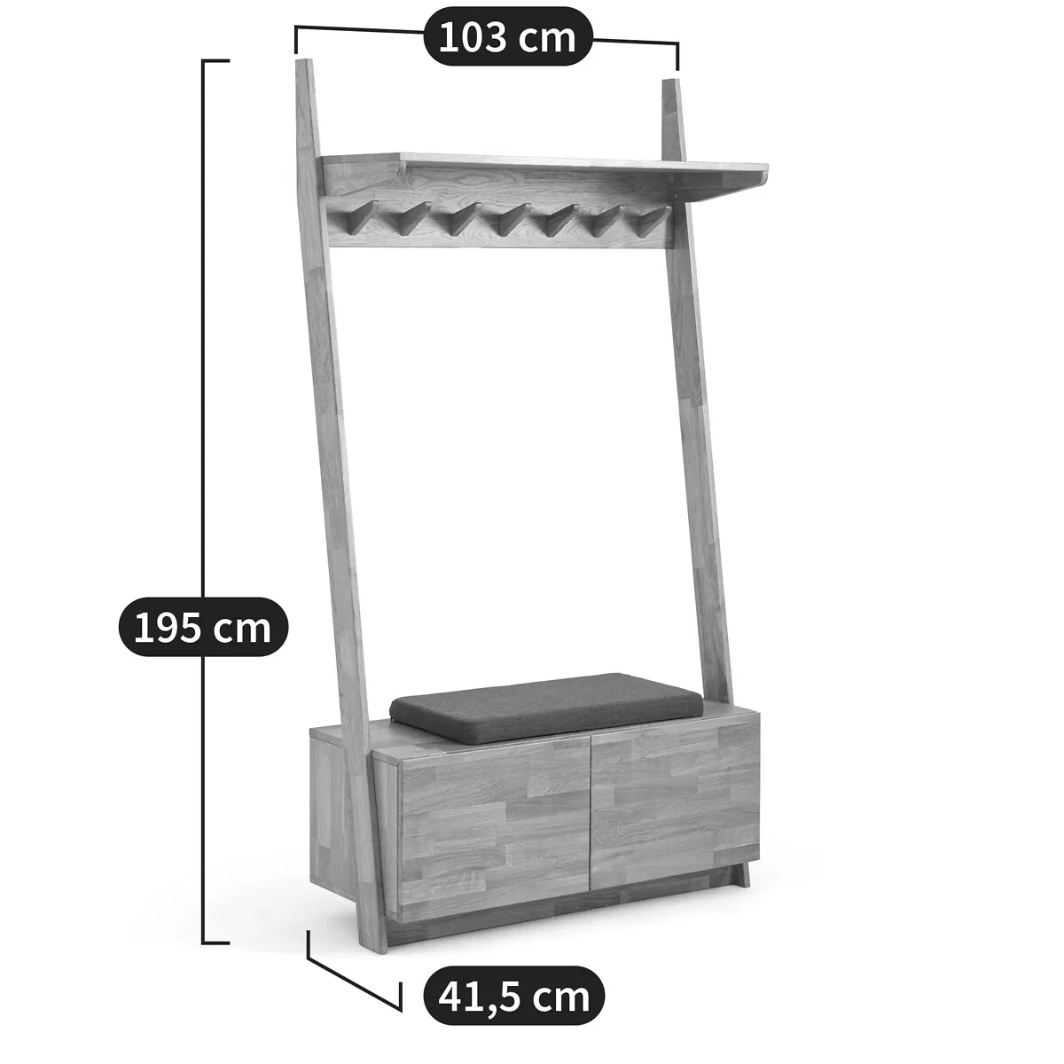 Modern Solid Wood Storage Wardrobe with Hooks &amp; Padded Bench for Entryway Organization
