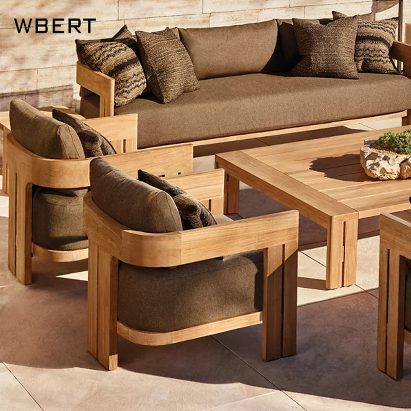 WBERT Balmain Teak Sofa Water Proof Linen Matira Customizable Colors Garden Sofa Set Teak Wood rh Outdoor Furniture Set