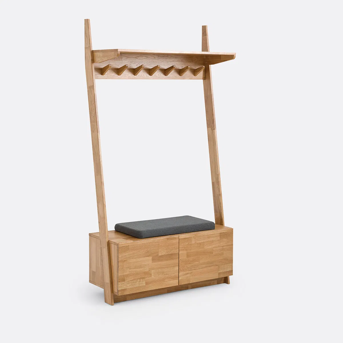 Modern Solid Wood Storage Wardrobe with Hooks &amp; Padded Bench for Entryway Organization