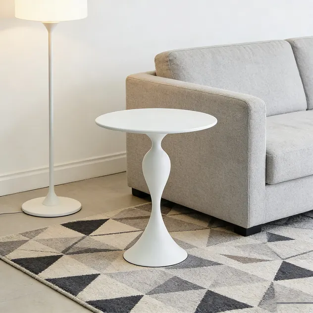 White Modern Side Table Minimalist Pedestal Accent Table Round End Table for Living Room Bedroom Home Decor
